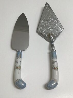 Sheffield England Cake Pie Server SET House of Prill Aqua Gold Floral Vintage